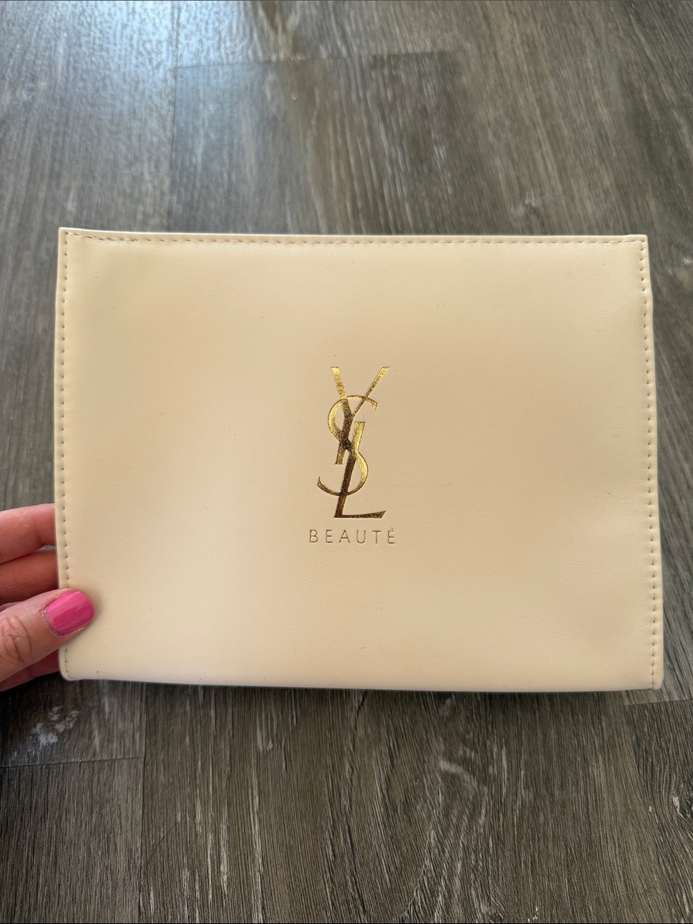 YSL Beauté Cream Cosmetic Pouch with Gold Logo